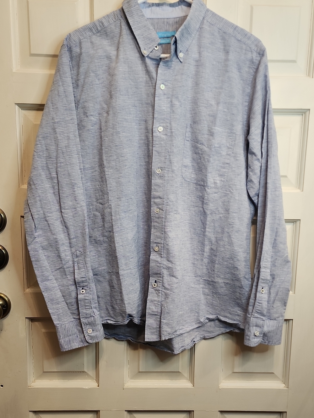 J. McLaughlin Light Blue Striped Button-Down Shirt Front Pocket